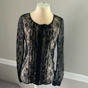 Sheer Silver and Black lace Blouse